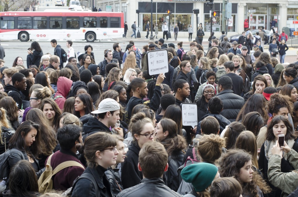 BOSTON, 13th Nov 2015: Students at Boston University gathered at a blackout outside the Marsh Chapel on campus to express solidarity with Mizzou. (Photo by: Nikita Sampath/BUNS)