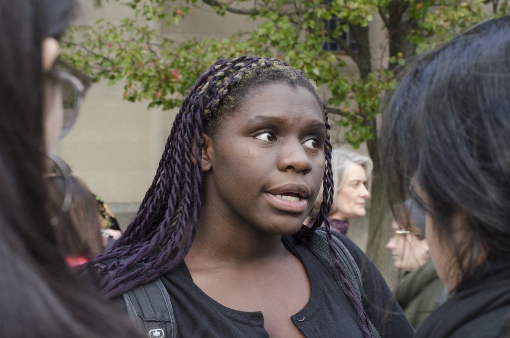 BOSTON, 13th Nov 2015: Teandrea Jackson at a Boston University blackout outside the Marsh Chapel on campus to express solidarity with Mizzou. (Photo by: Nikita Sampath/BUNS)