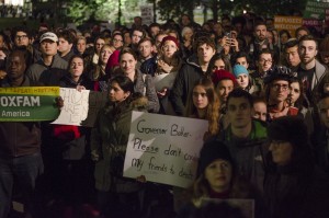 BOSTON, 20th Nov 2015: Locals rallied against Governor Baker's position on Syrian refugees outside the Massachsetts State House on the Boston Common Friday. (Photo by: Nikita Sampath)