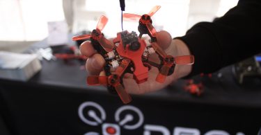 Drone Art shows a mini drone at CES Drone Rodeo. Photo by Amy Pollard / BU News Service