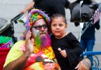 Big Dave, the clown, at the Columbus Day Parade in East Boston, on Sunday, Oct. 7. Photo by Flaviana Sandoval / BU News Service