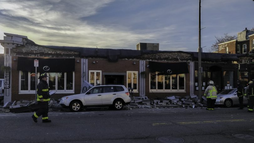 The Common Ground Bar & Grill’s roof partially collapsed on Nov. 4, at around 3 p.m., injuring two people and leaving six trapped inside the building. Photo by Aaron Ye / BU News Service