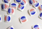 stickers with i voted inscription and flag of usa